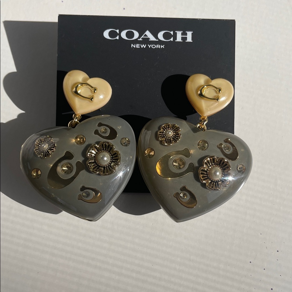 Coach Heart Earrings - Gold and Cream